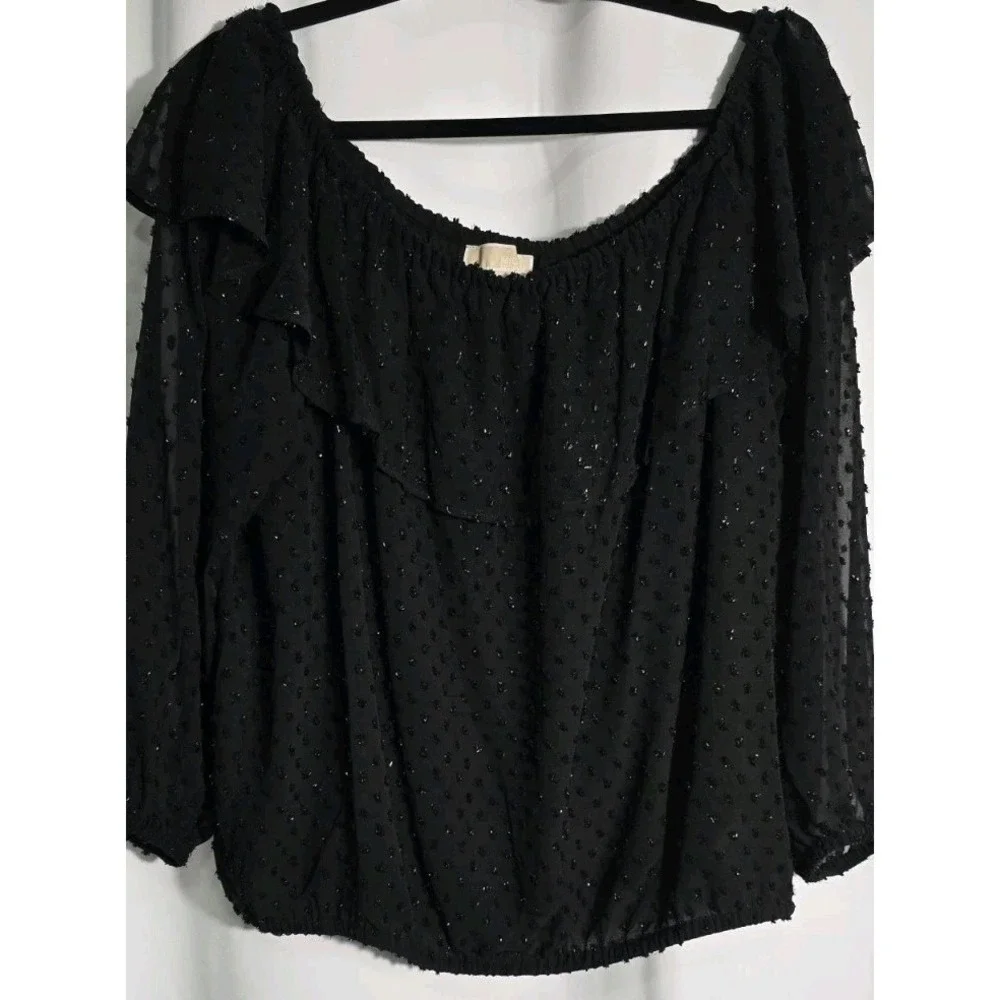 Michael‎ Kors Women's Blouse Size OX/XL Black Bohemian Flow Sparkle